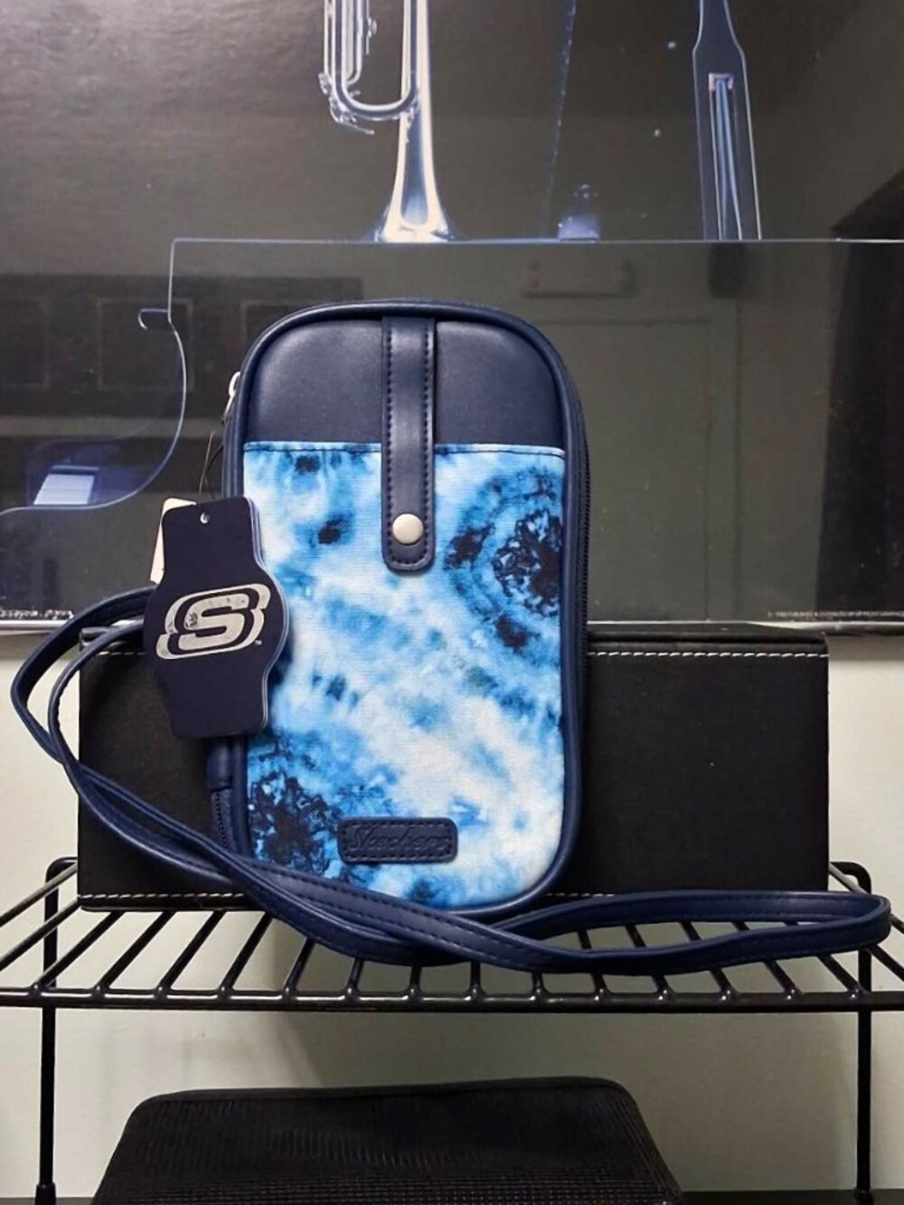 New Skechers Blue Tie Dye Crossbody Phone Wallet RFID Blocking Bag Purse Clutch